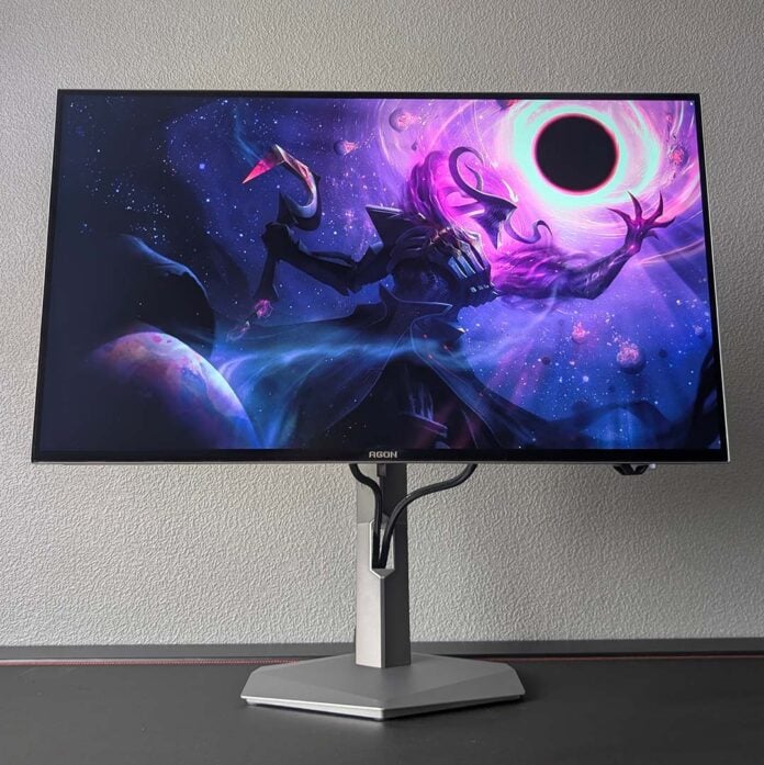 Key art for Dark Star Thresh from League of Legends, displayed on the AOC Agon Pro AGP277QKDC.
