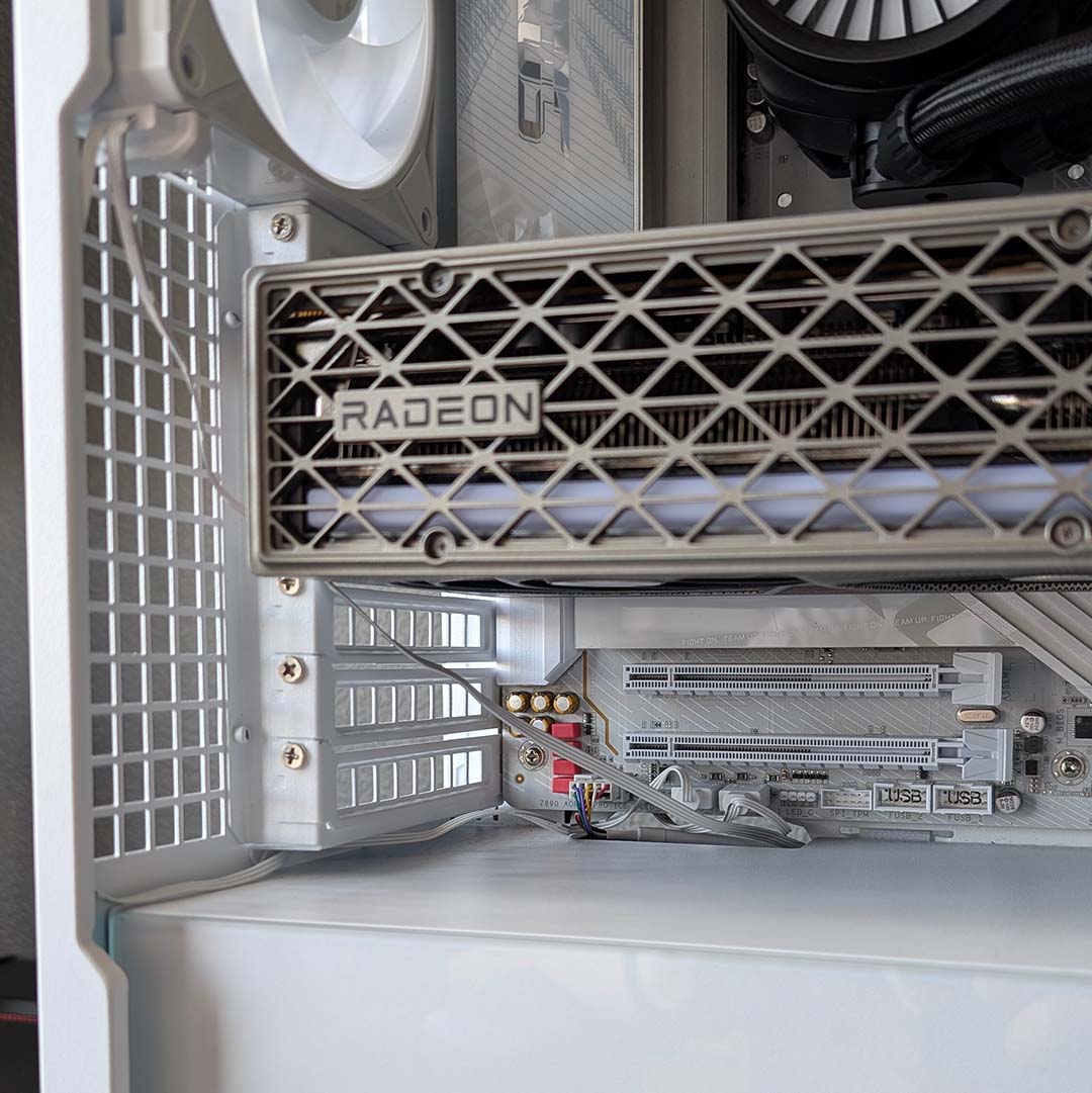 A close-up of a Bionix input cable, running from a duo of P12 fans.