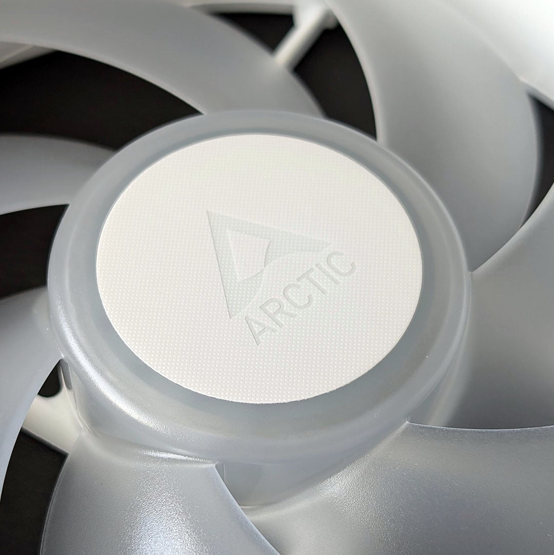 A close-up of the Arctic logo on a Bionix fan.