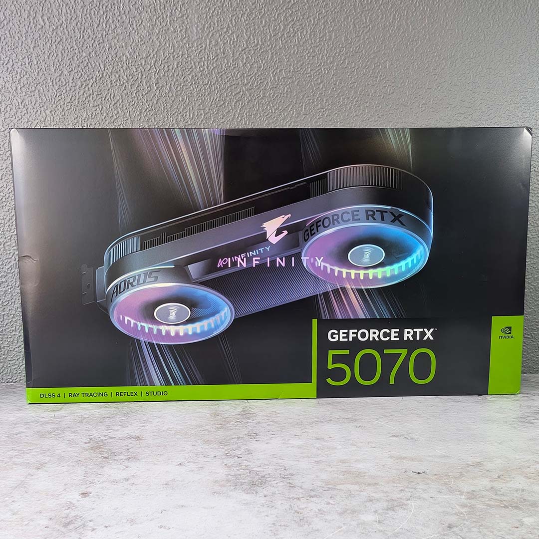 Gigabyte Aorus GeForce RTX 5070 Infinity retail packaging.