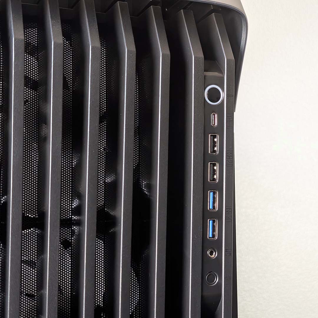 A close-up of the InWin Covalent's front I/O.
