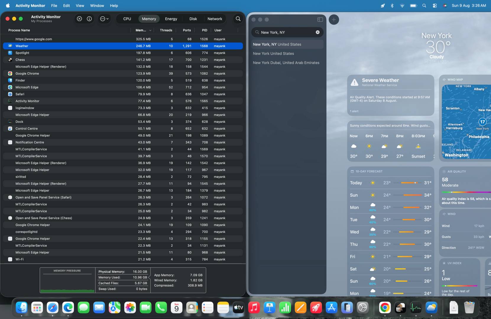 macOS weather app.