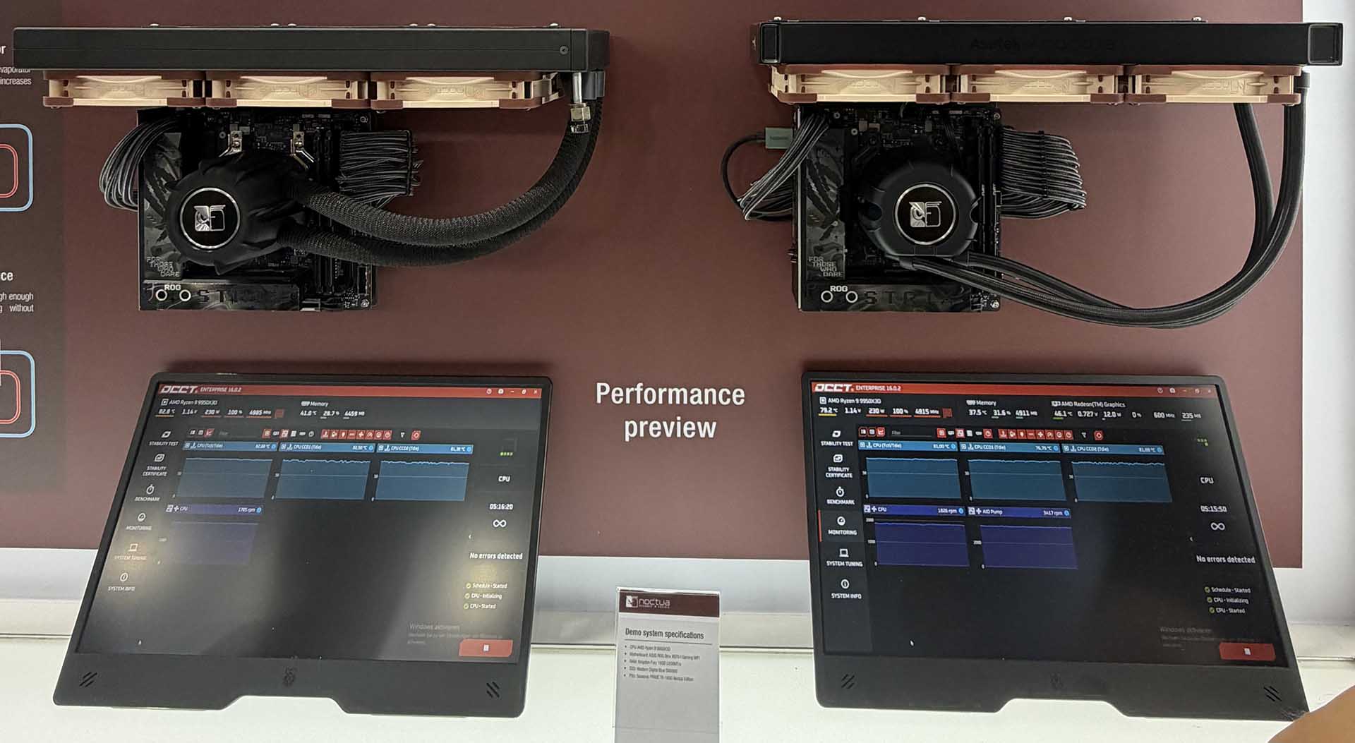 Noctua thermosiphon vs LC1 AIO liquid cooler, chilling an AMD Ryzen 9 9950X3D at Computex 2026