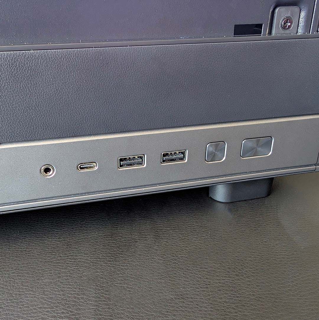 A close-up of the PCSpecialist Apex Ultra's front I/O.