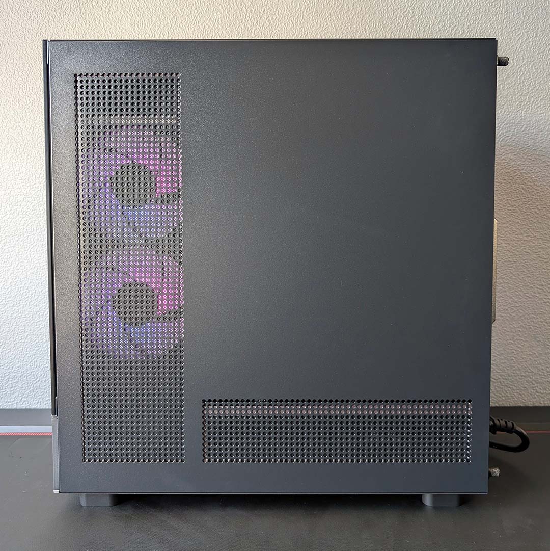 A view of the PCSpecialist's metal side panel.