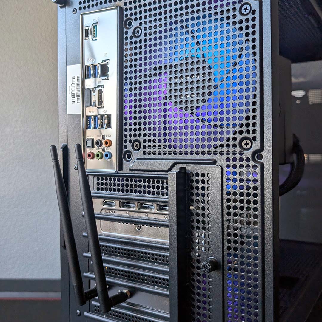 A close-up of the back of the PCSpecialist Apex Ultra.