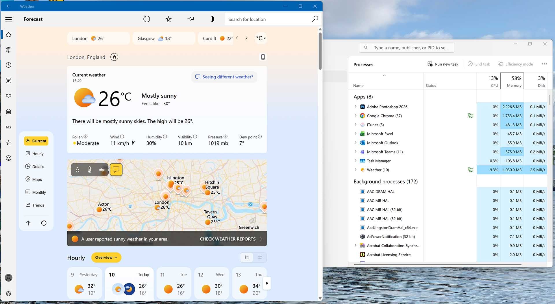 Windows Weather app memory use