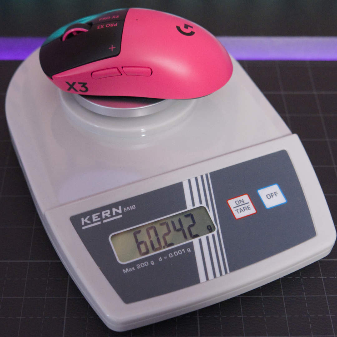 Logitech G Pro X3 Superstrike weight on scales