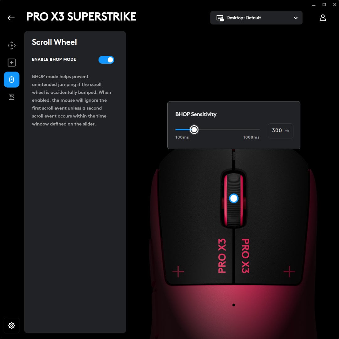 Logitech G Pro X3 Superstrike BHOP scroll wheel settings in software