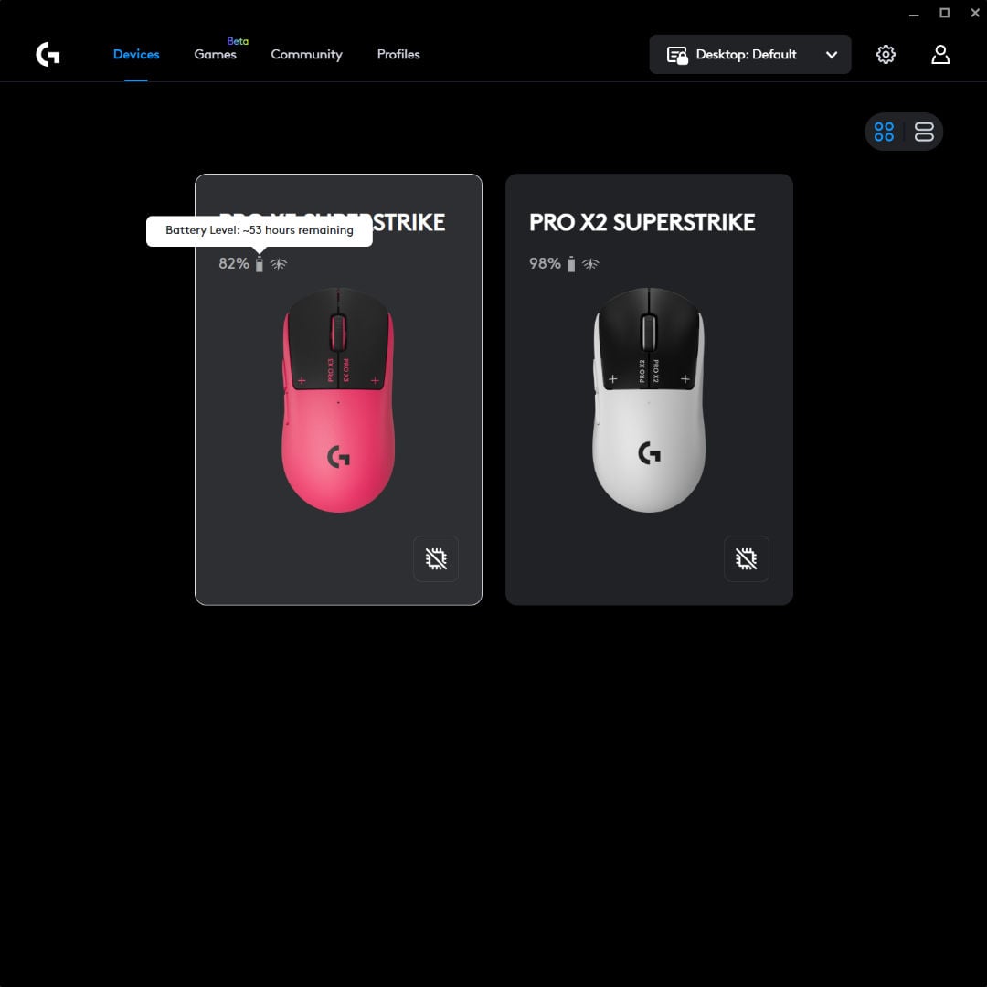 Logitech G Pro X3 Superstrike software home screen