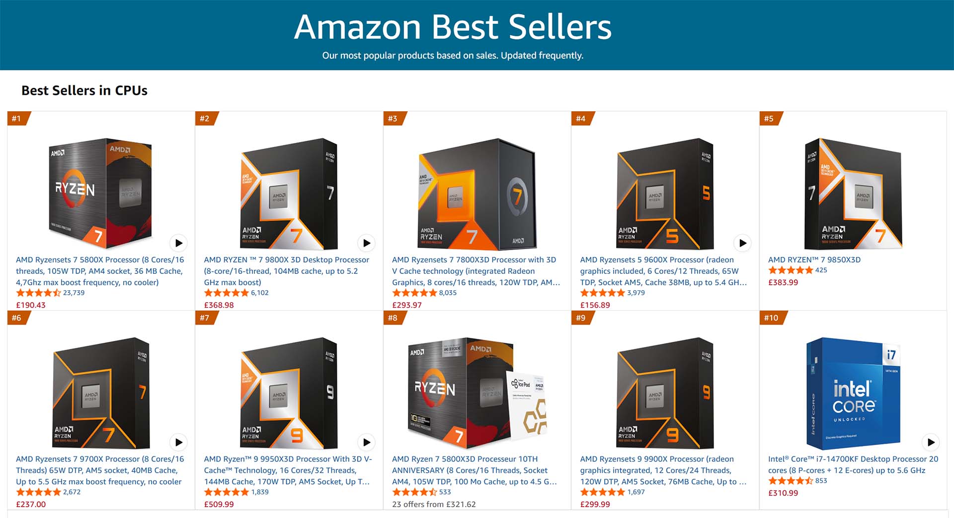Amazon UK CPU best sellers - September 2026