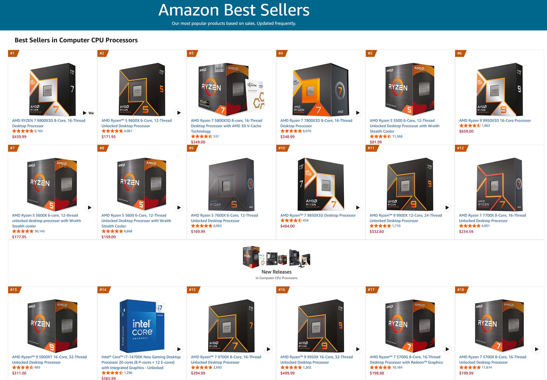 Amazon US CPU best sellers - September 2026