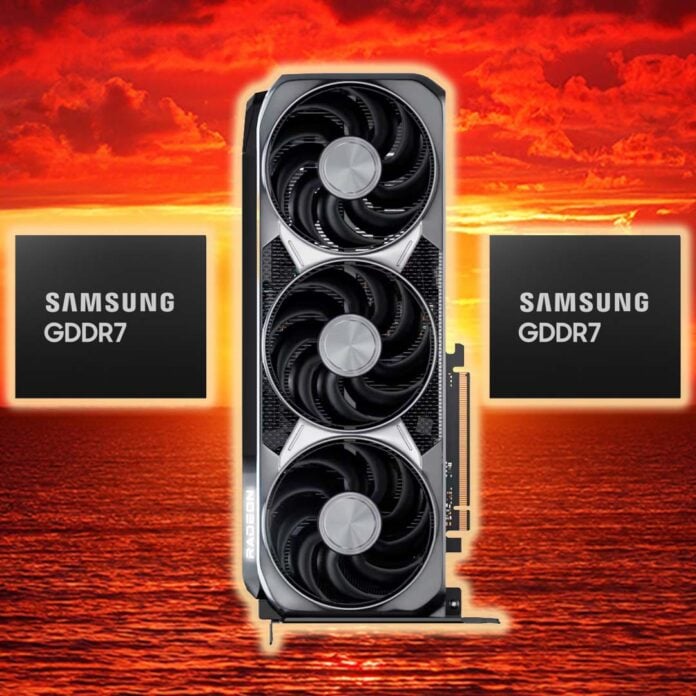 AMD Radeon RX 9070 XT graphics card with two GDDR7 chips