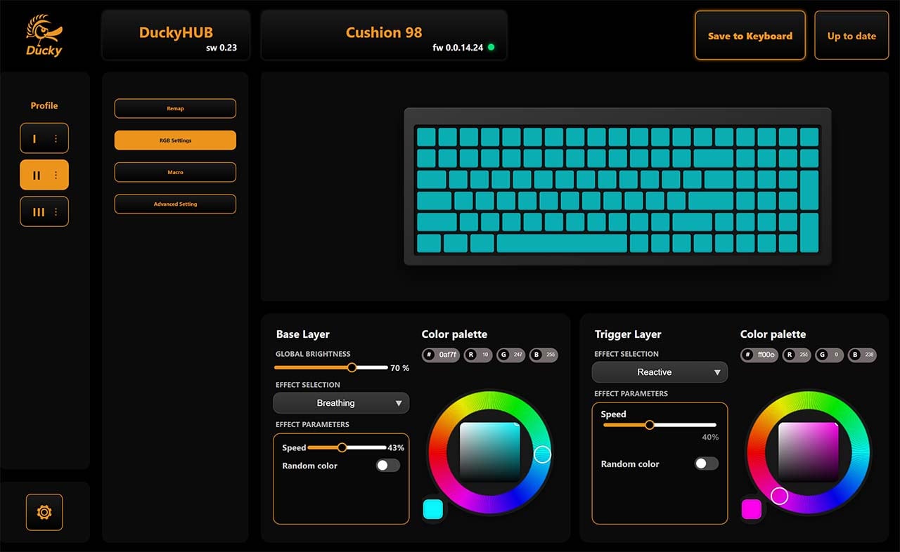 Ducky Cushion 98 software RGB settings