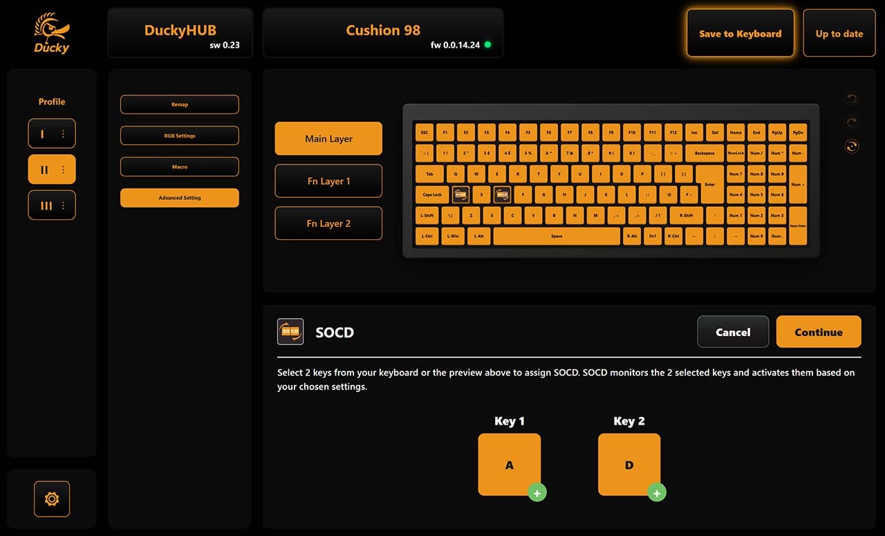 Ducky Cushion 98 software enabling SOCD