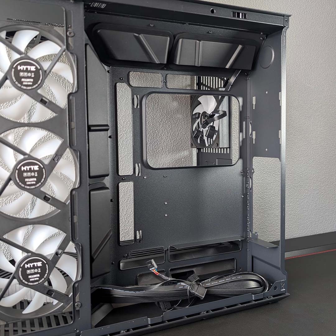 The rear chamber of the Hyte Y50 RGB, 2.5/3.5in caddy removed.