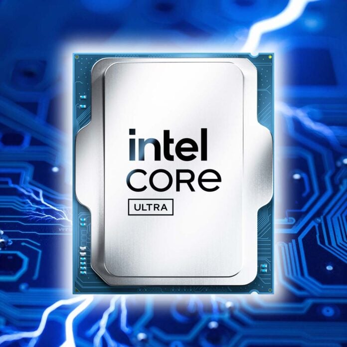 Intel Core Ultra CPU on PCB with lightning effect