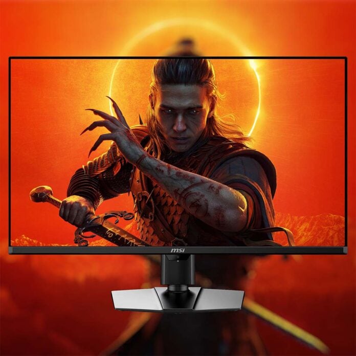 Key art for The Blood of Dawnwalker, against an MSI QD-OLED monitor.