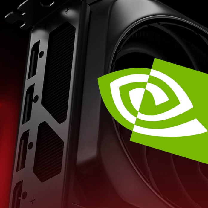 An AMD Radeon GPU with an Nvidia logo on top of it.