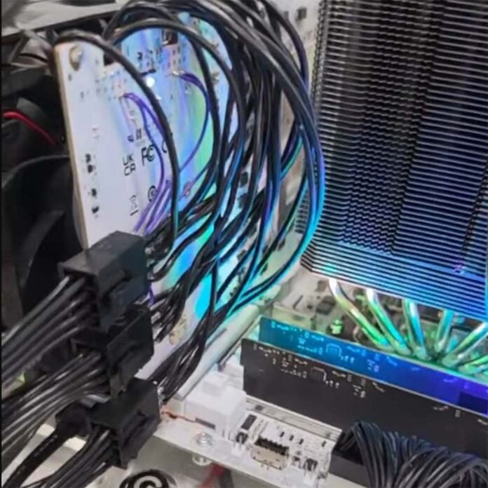 A screenshot of a GeForce RTX 5090 running with three 8-pins in TecLab's YouTube video.