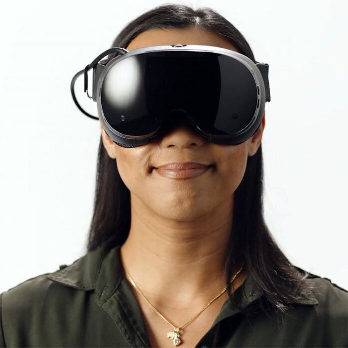 Someone wearing a Steam Frame on their head.