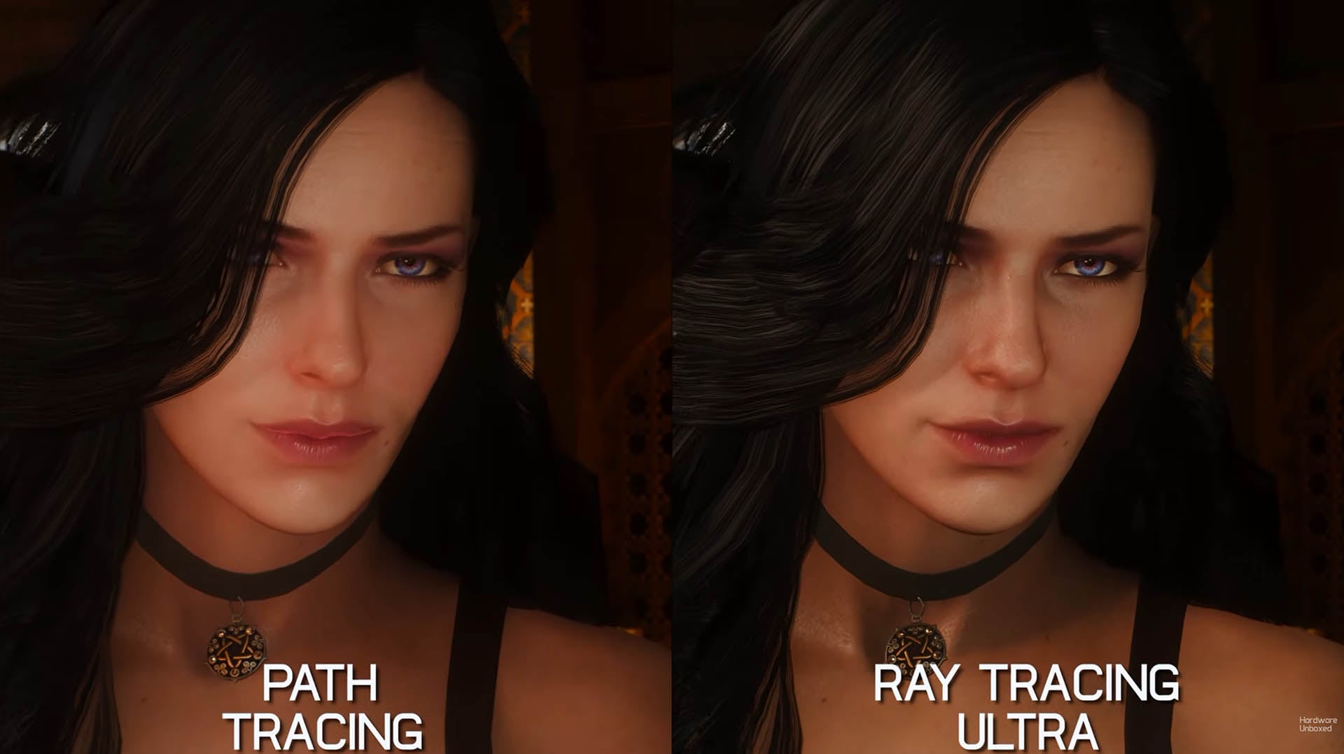 The Witcher 3 Remastered with path tracing vs RT Ultra presets enabled.