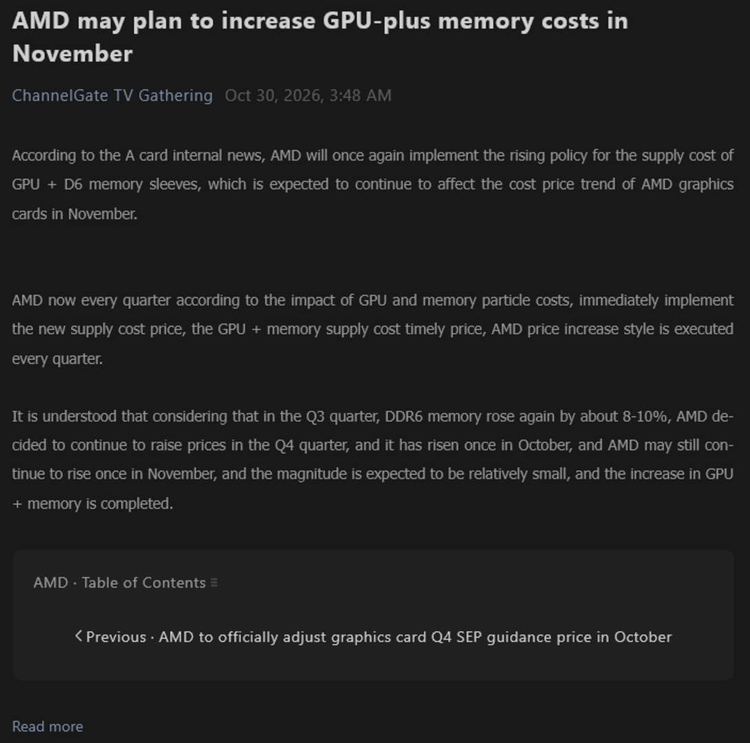 AMD Radeon GPU price hike rumour.
