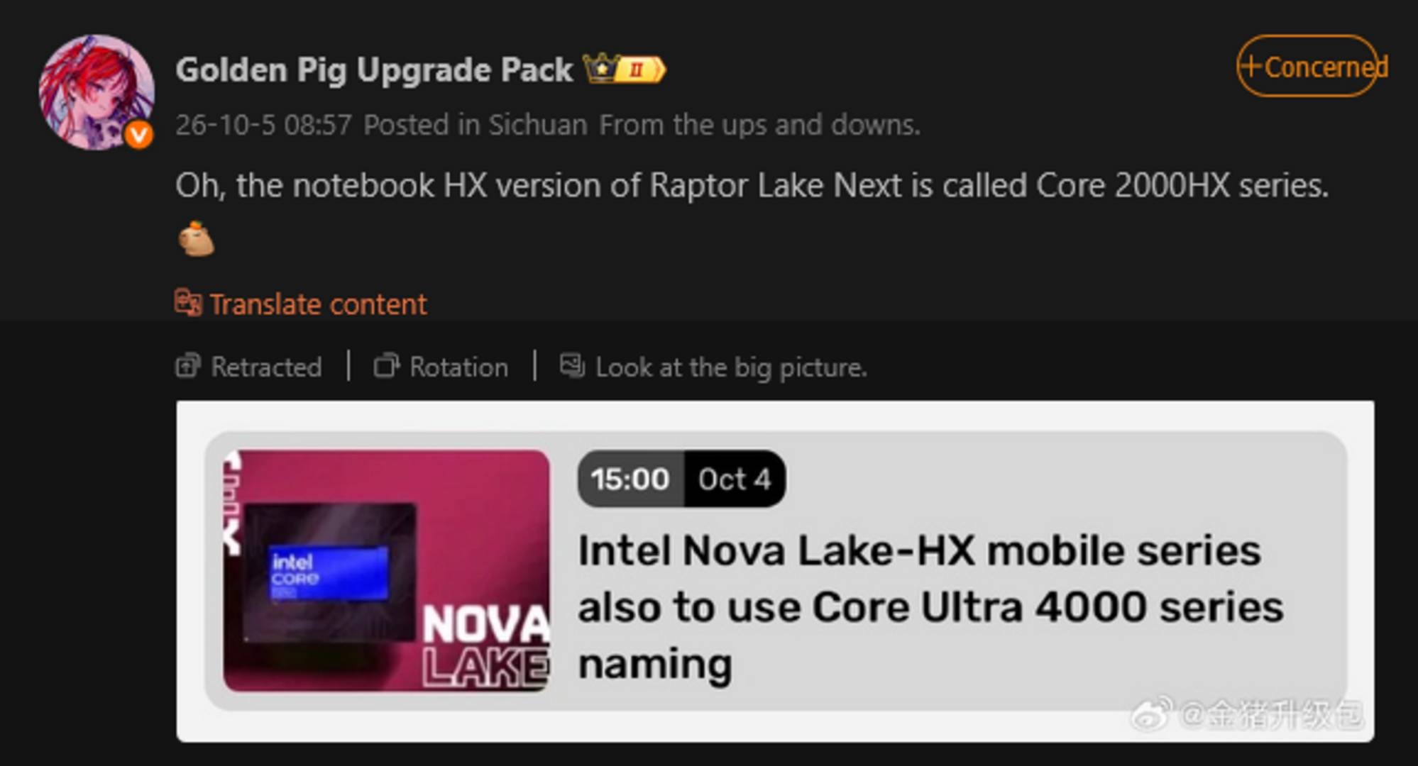 Intel Raptor Lake Next mobile CPU leak.