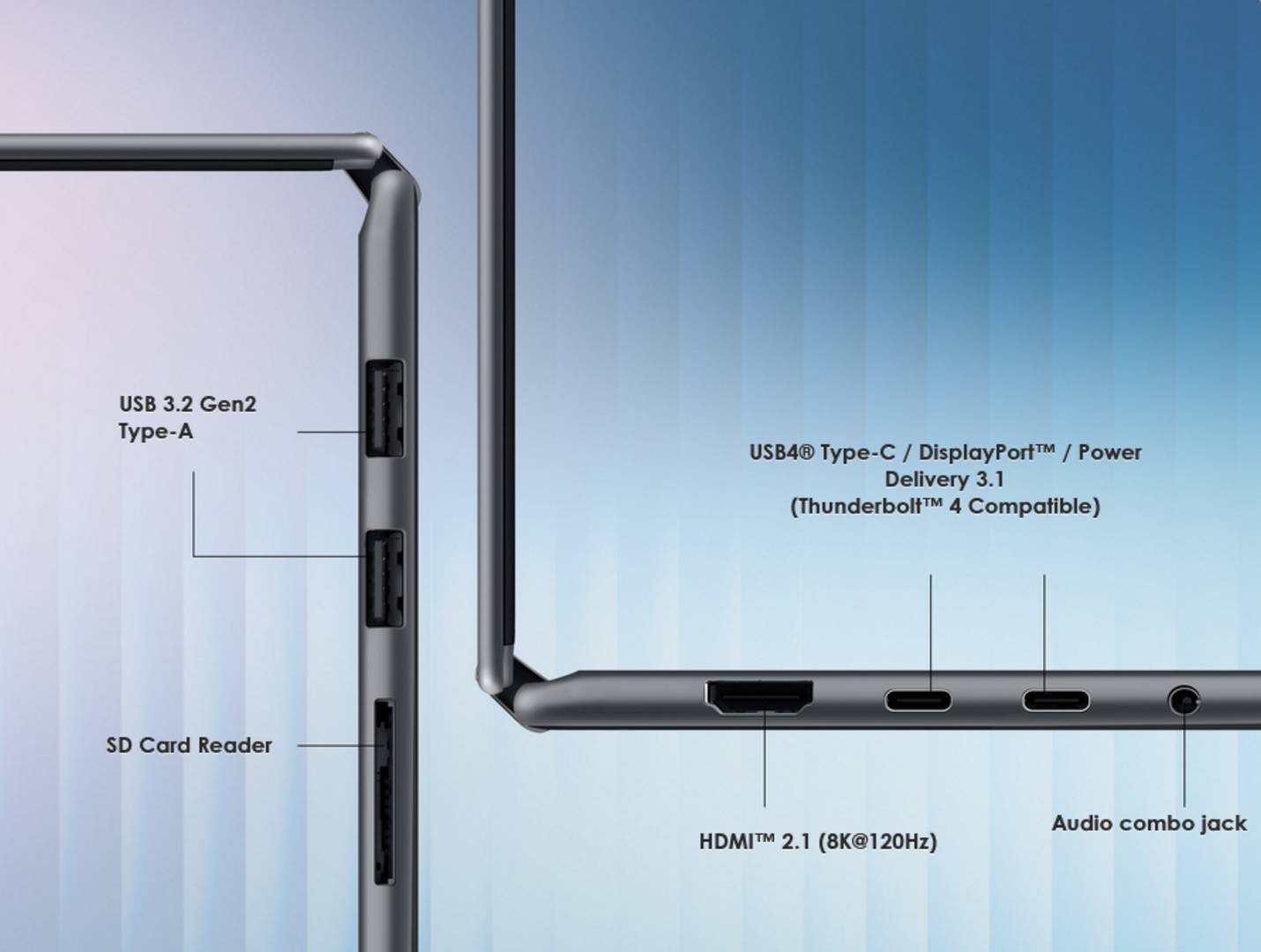 MSI Prestige N16 Flip AI+ connectivity.