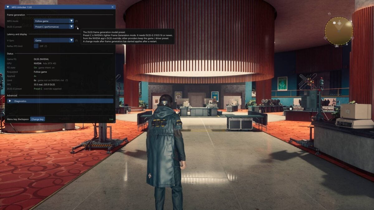 Nvidia DLSS MFG Preset C on RTX 40 GPU.