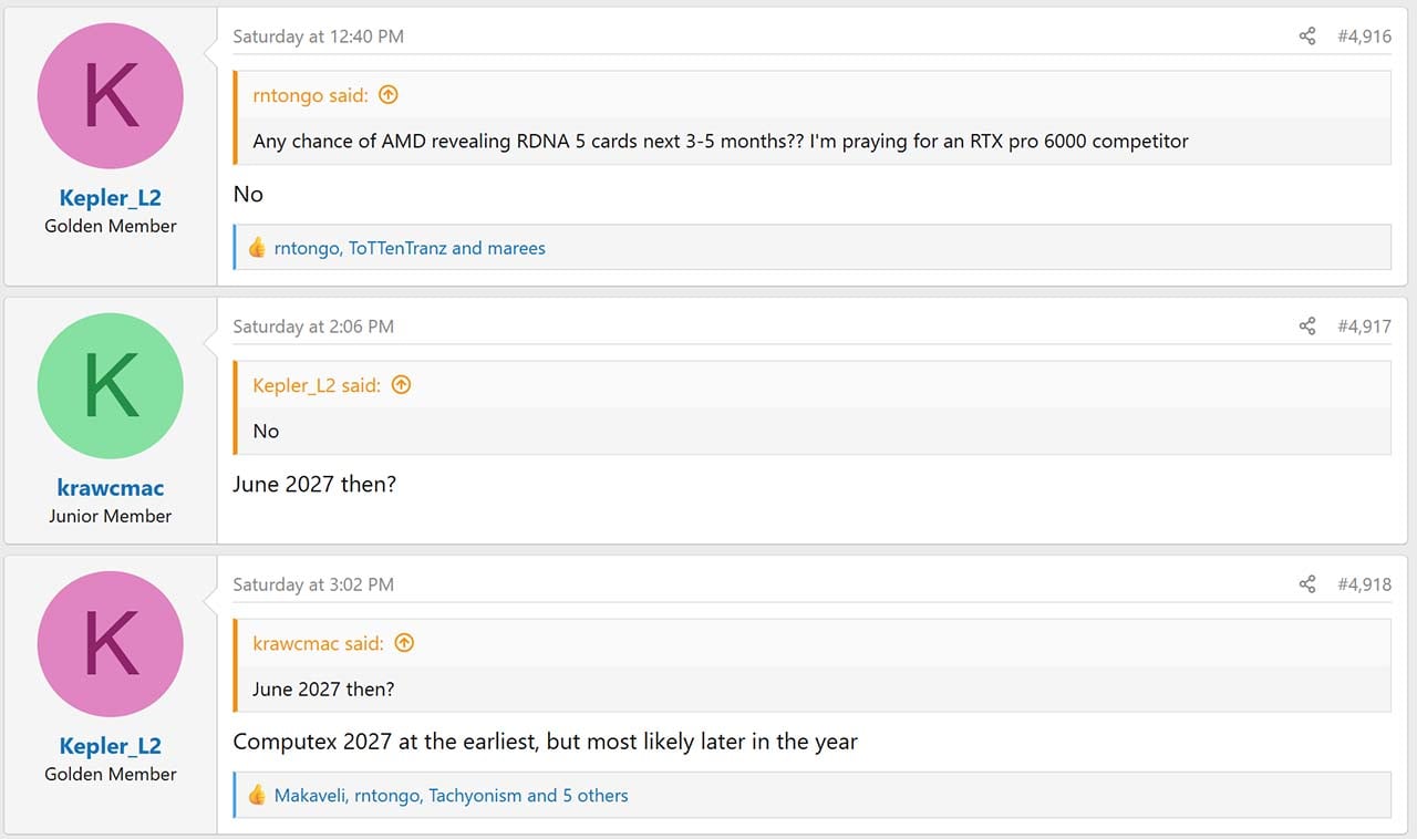 Kepler L_2 says AMD RDNA 5 GPUs won't be revealed until Computex 2027 at the earliest.