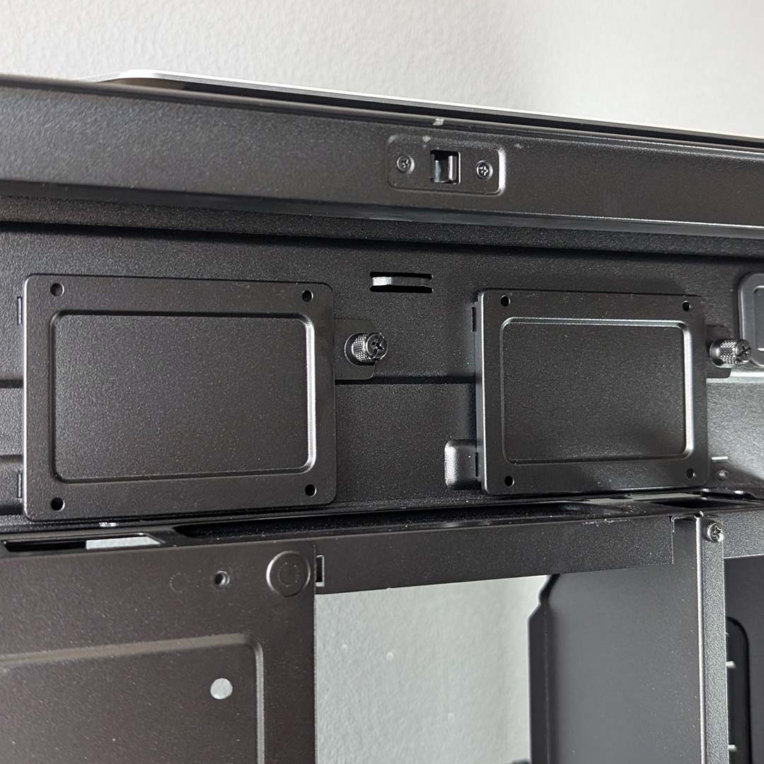 Two drive brackets inside the MSI MEG Maestro 900R.