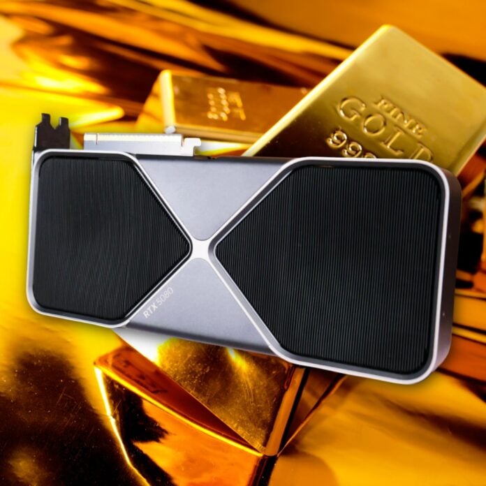 Nvidia GeForce RTX 5080 with gold bars