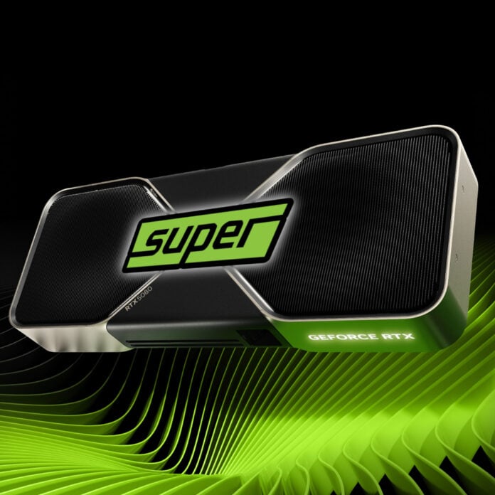 An Nvidia GeForce RTX 5080 Super Founders Edition mock up.
