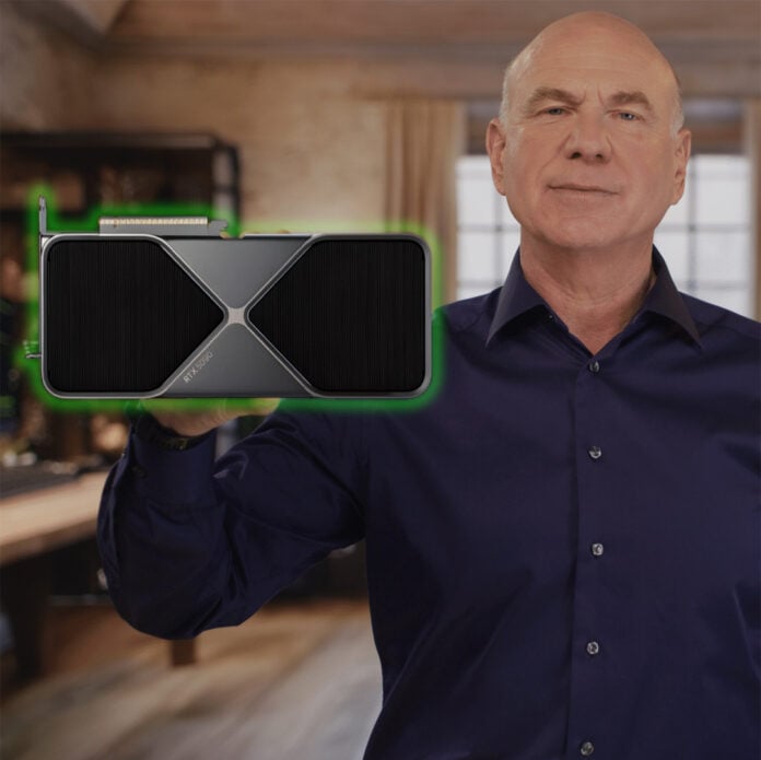 Nvidia senior vice president Jeff Fisher holding an RTX 5090.
