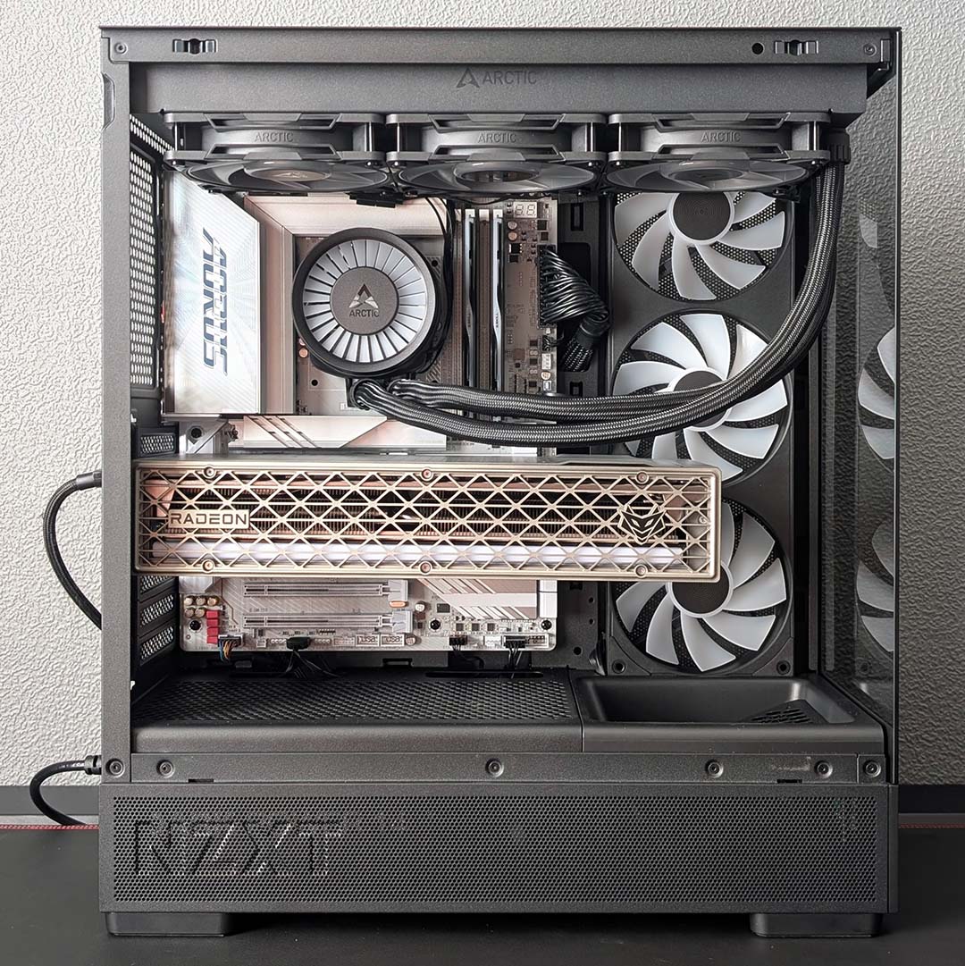 A side-on view of the NZXT S5 RGB, with a complete system inside it.
