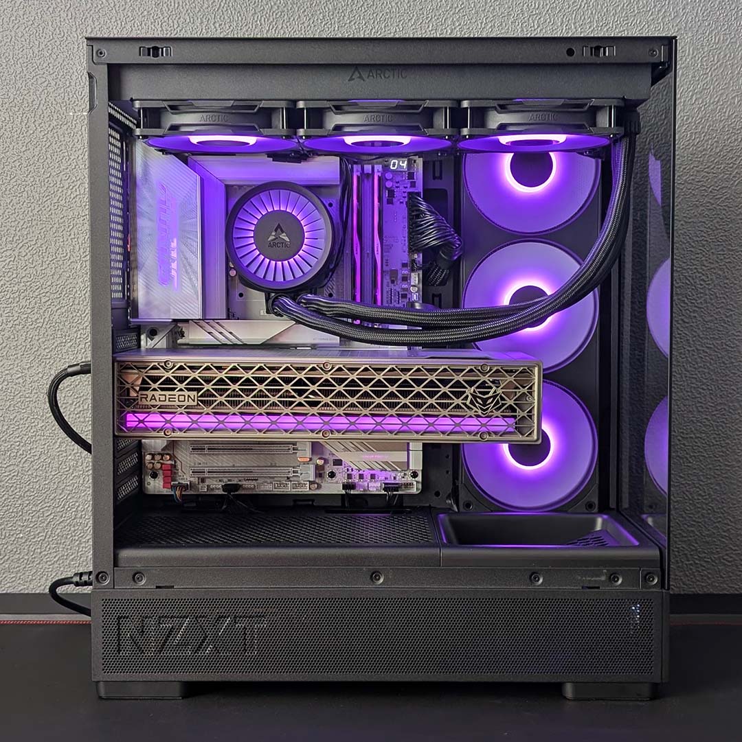 A side-on view of the NZXT S5 RGB, with a complete system inside it.