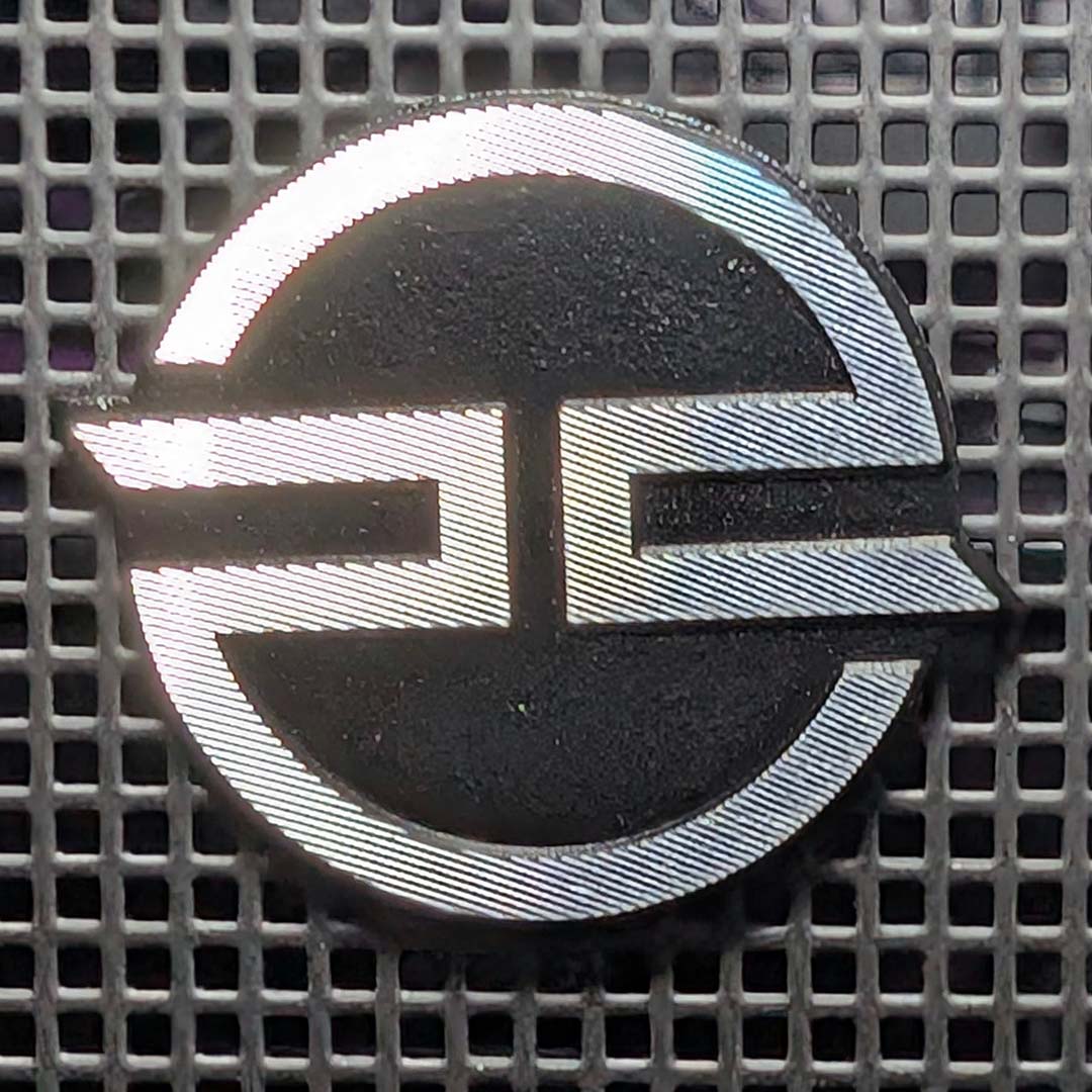 A close up of the PCSpecialist logo on the PCSpecialist Noble Extreme.
