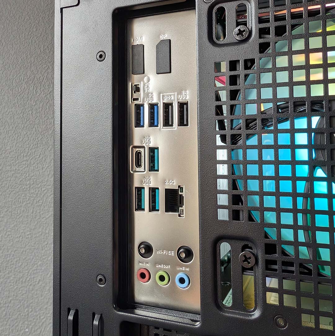 The motherboard ports on the back of the PCSpecialist Noble Extreme.