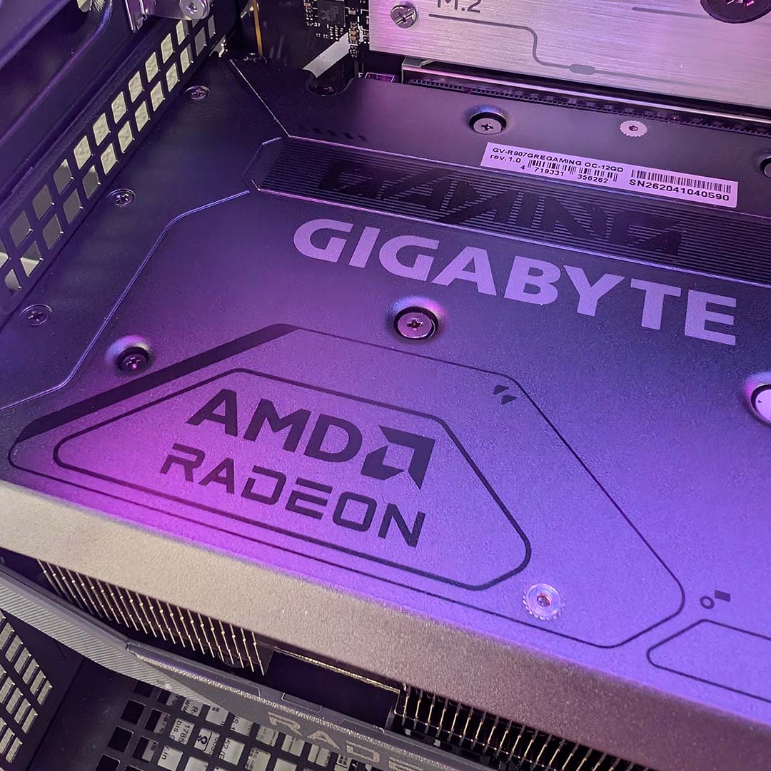 A close-up of the GPU backplate in the PCSpecialist Noble Extreme.