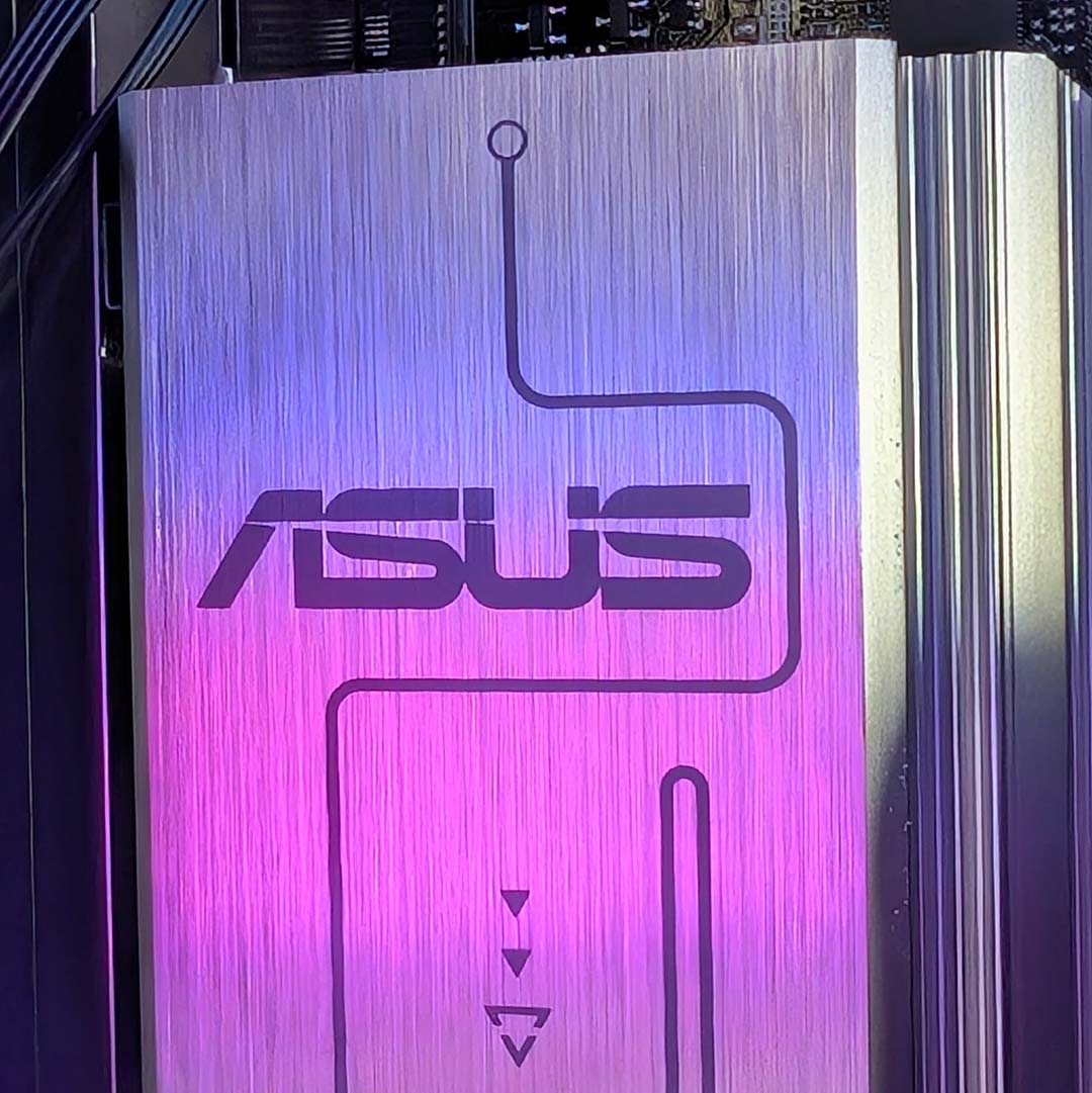 The Asus VRM heatsink on the motherboard inside the PCSpecialist Noble Extreme.