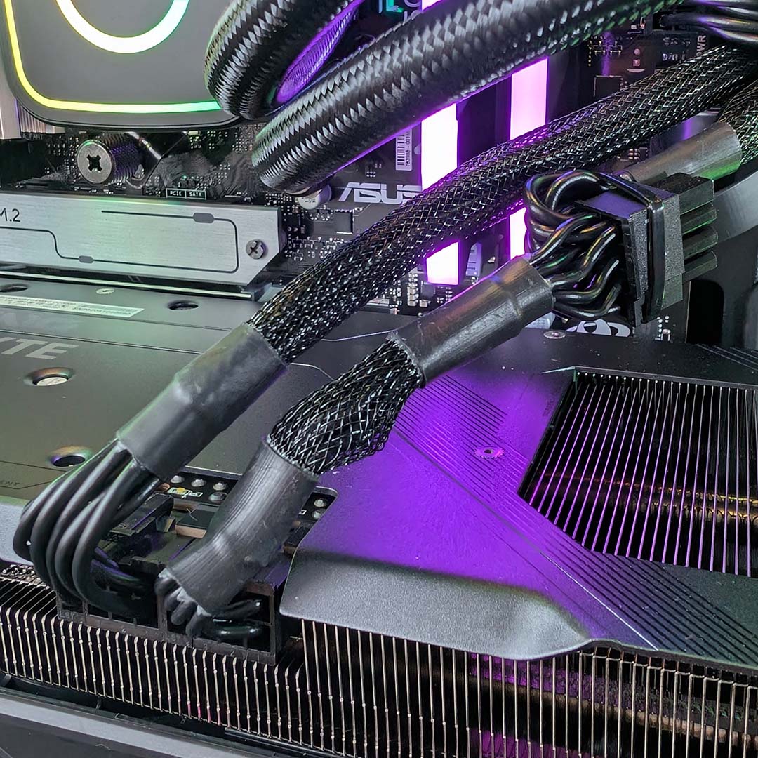 The power cables connected to the PCSpecialist Noble Extreme's graphics card.