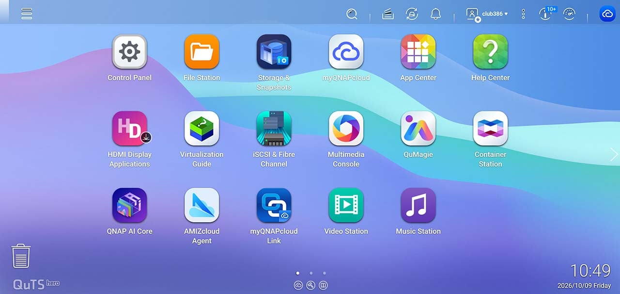 QNAP QuTS operating system Home screen