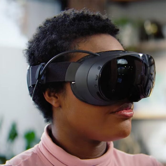 A person wearing a Steam Frame.