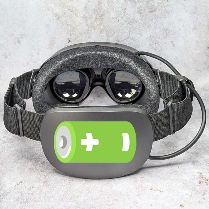 A Steam Frame with a battery emoji on top of its battery pack.