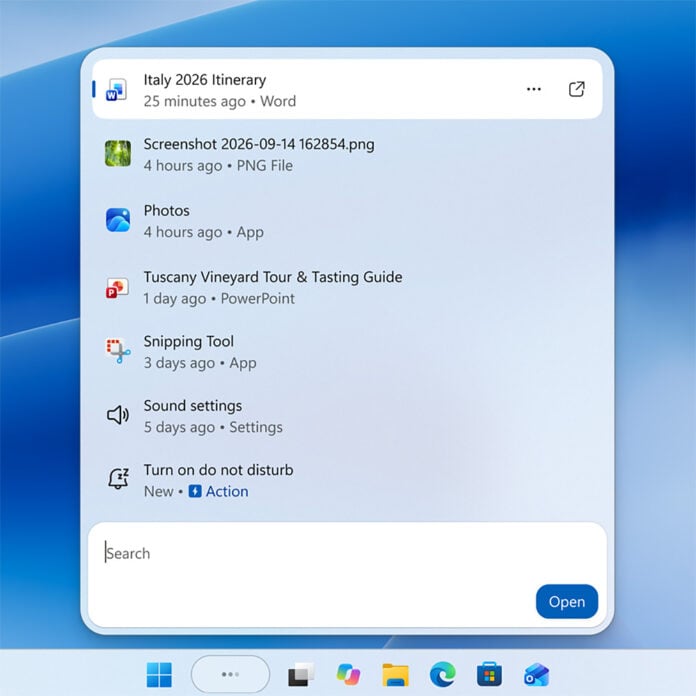 A screenshot of the new Windows Search design.